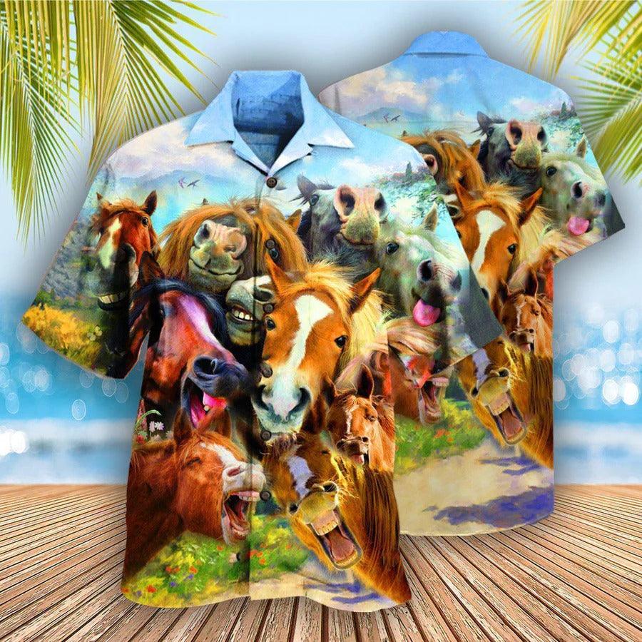 Horse Hawaiian Shirts For Summer - Beautiful Horse Laughing Hawaiian Shirt - Perfect Gift For Men, Horse Lovers - Amzanimalsgift