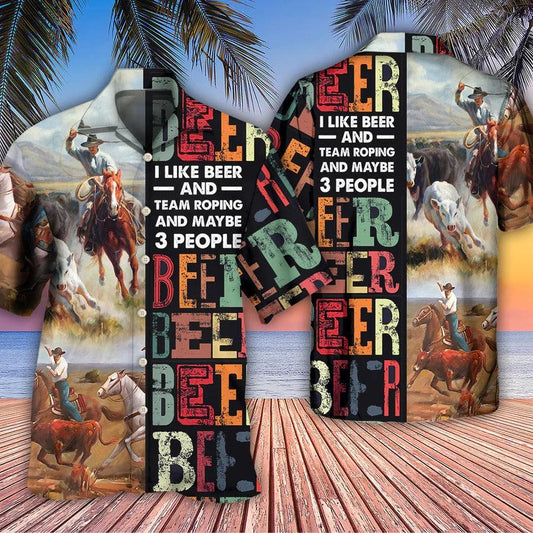 Horse Hawaiian Shirts For Summer - Horse Beer, I Like Beer And Team Roping Hawaiian Shirt - Perfect Gift For Men, Horse Lovers, Beer Lovers - Amzanimalsgift