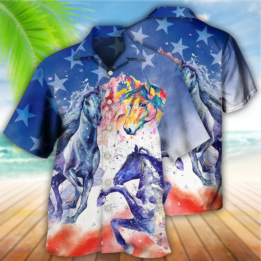 Horse Hawaiian Shirts For Summer - Horse Independence Day Colorful Hawaiian Shirt - Perfect Gift For Men, Horse Lovers - Amzanimalsgift