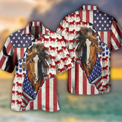 Horse Hawaiian Shirts For Summer - Horse Patriotic Horse Hawaiian Shirt, American Flag Hawaiian Shirt - Perfect Gift For Men, Horse Lovers - Amzanimalsgift