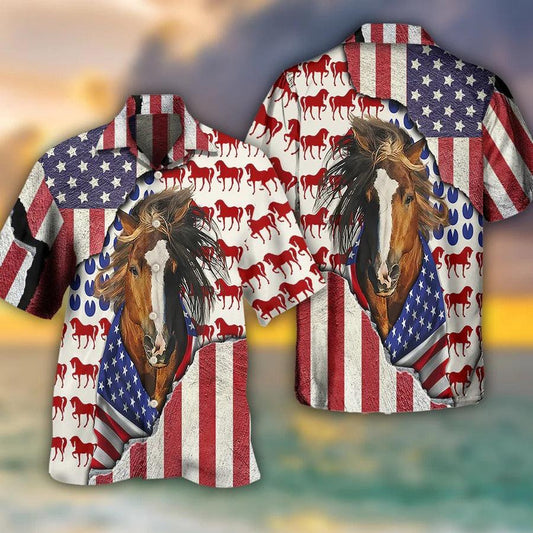 Horse Hawaiian Shirts For Summer - Horse Patriotic Horse Hawaiian Shirt, American Flag Hawaiian Shirt - Perfect Gift For Men, Horse Lovers - Amzanimalsgift