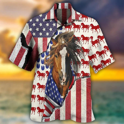 Horse Hawaiian Shirts For Summer - Horse Patriotic Horse Hawaiian Shirt, American Flag Hawaiian Shirt - Perfect Gift For Men, Horse Lovers - Amzanimalsgift