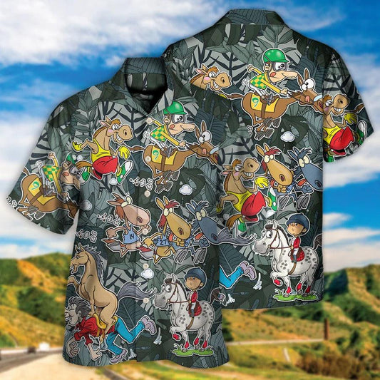 Horse Hawaiian Shirts For Summer - Horse Racing Funny Art, Cartoon Horse Racing Art - Perfect Gift For Men, Horse Racing Lovers - Amzanimalsgift