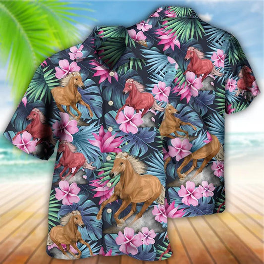 Horse Hawaiian Shirts For Summer - Horse Tropical Floral Vibes Hawaiian Shirt - Perfect Gift For Men, Horse Lovers - Amzanimalsgift