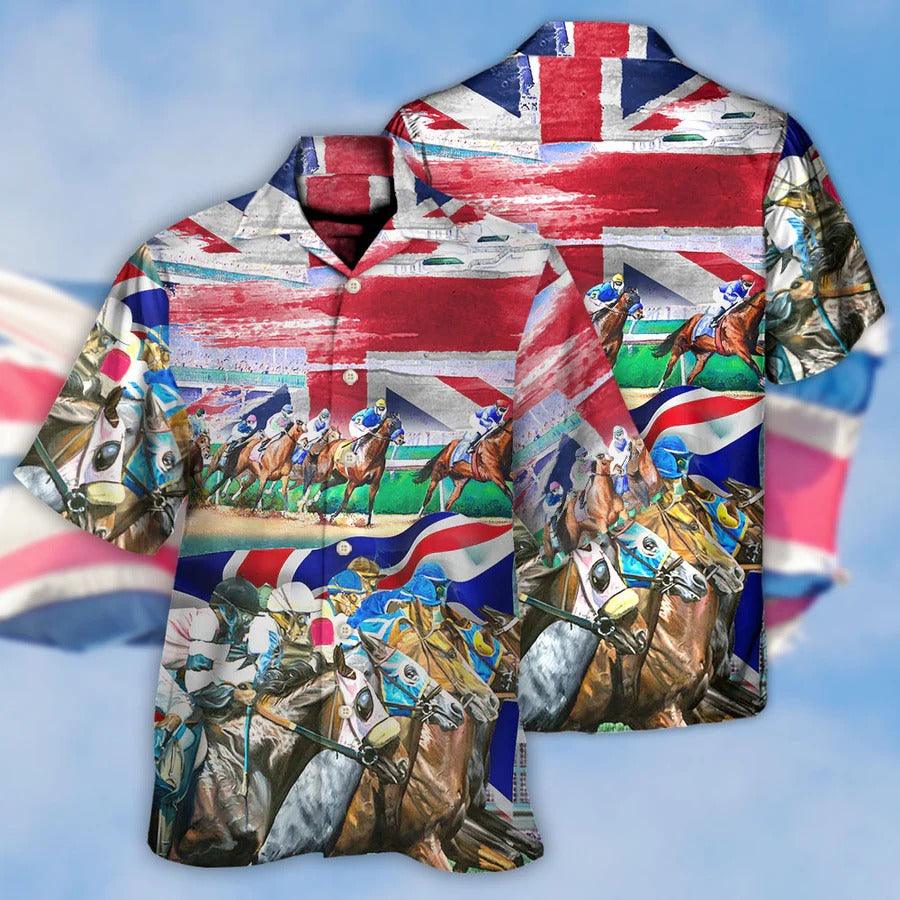 Horse Hawaiian Shirts For Summer - Horse United Kingdom Horse Racing Hawaiian Shirt - Perfect Gift For Men, Horse Racing Lovers - Amzanimalsgift