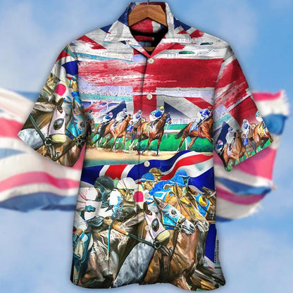 Horse Hawaiian Shirts For Summer - Horse United Kingdom Horse Racing Hawaiian Shirt - Perfect Gift For Men, Horse Racing Lovers - Amzanimalsgift