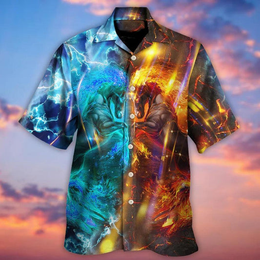 Horse Hawaiian Shirts For Summer - Thunder Horse And Fire Horse Hawaiian Shirt - Perfect Gift For Men, Horse Racing Lovers - Amzanimalsgift