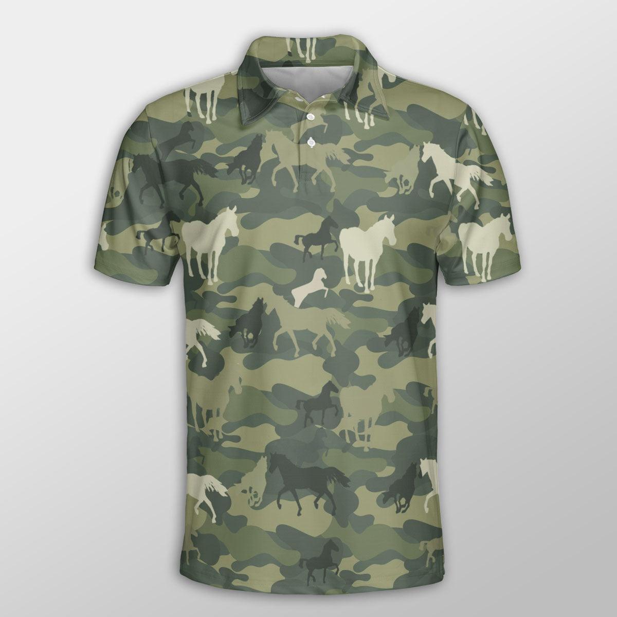 Horse Men Polo Shirts For Summer - Horse Camo Pattern Button Shirts For Men - Perfect Gift For Horse Lovers, Cattle Lovers - Amzanimalsgift