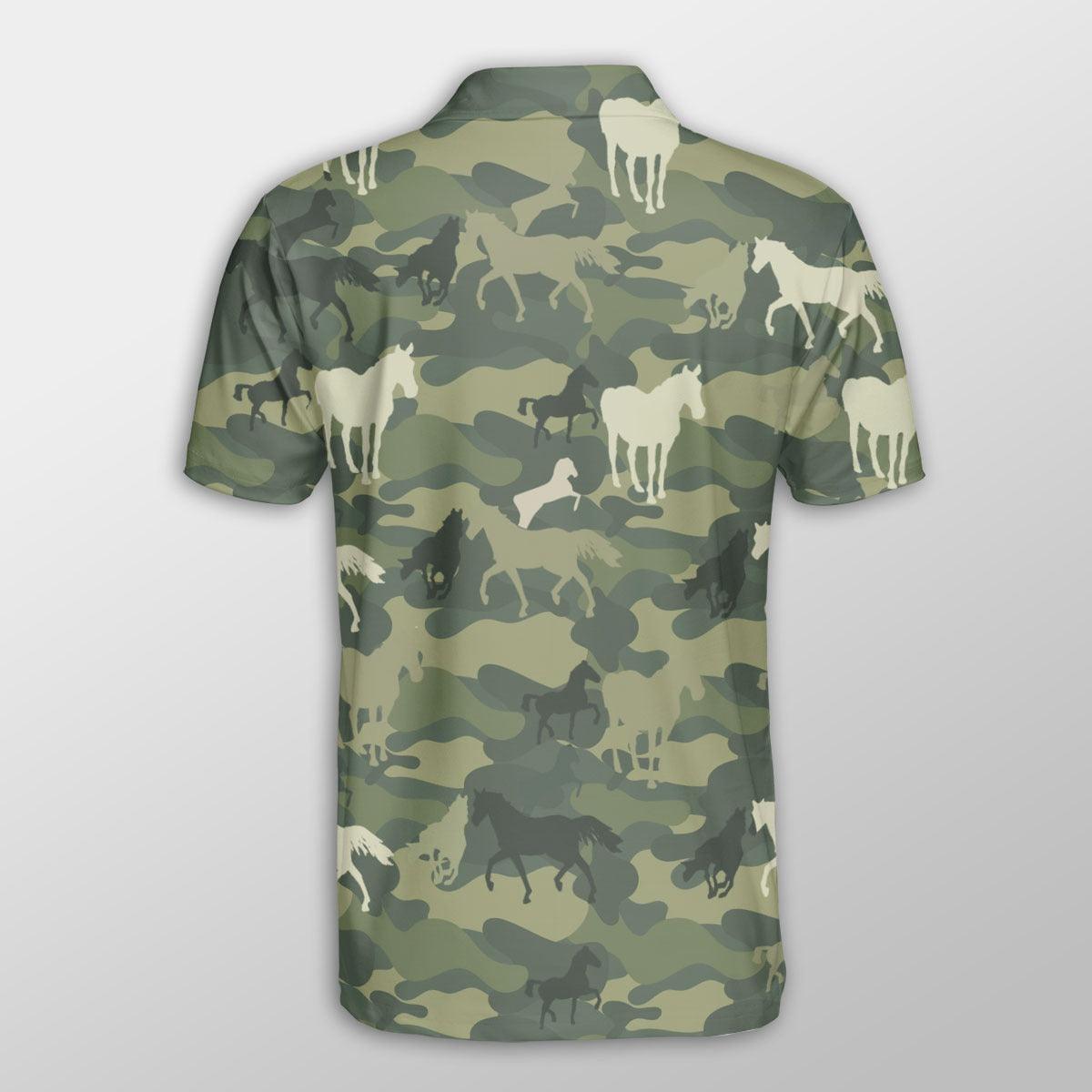 Horse Men Polo Shirts For Summer - Horse Camo Pattern Button Shirts For Men - Perfect Gift For Horse Lovers, Cattle Lovers - Amzanimalsgift
