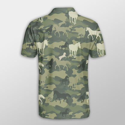 Horse Men Polo Shirts For Summer - Horse Camo Pattern Button Shirts For Men - Perfect Gift For Horse Lovers, Cattle Lovers - Amzanimalsgift