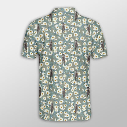 Horse Men Polo Shirts For Summer - Horse Camomilles Flower Grey Pattern Button Shirts For Men - Perfect Gift For Horse Lovers, Cattle Lovers - Amzanimalsgift