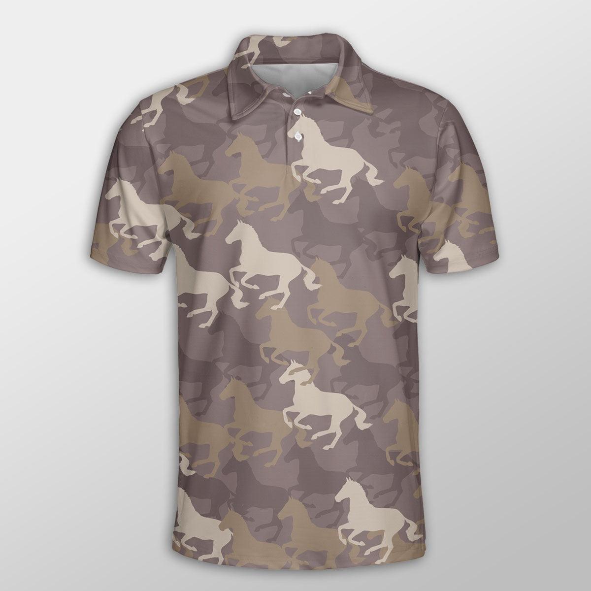 Horse Men Polo Shirts For Summer -Horse Camouflage Pattern Shirts For Men - Perfect Gift For Horse Lovers, Cattle Lovers - Amzanimalsgift
