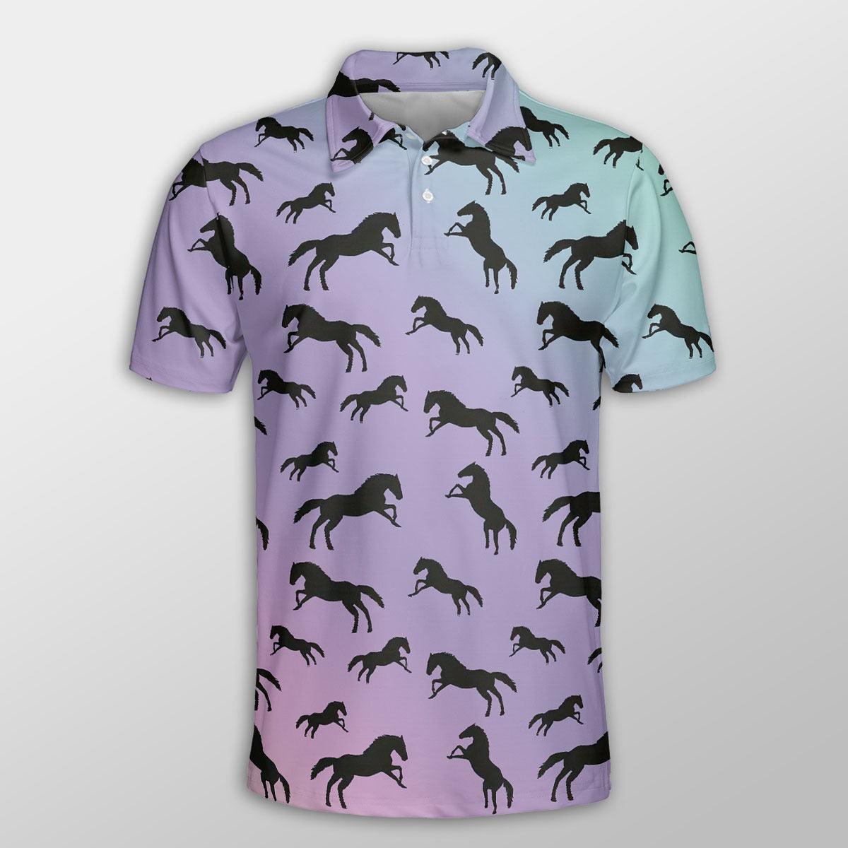 Horse Men Polo Shirts For Summer -Horse Ombre Pattern Button Shirts For Men - Perfect Gift For Horse Lovers, Cattle Lovers - Amzanimalsgift