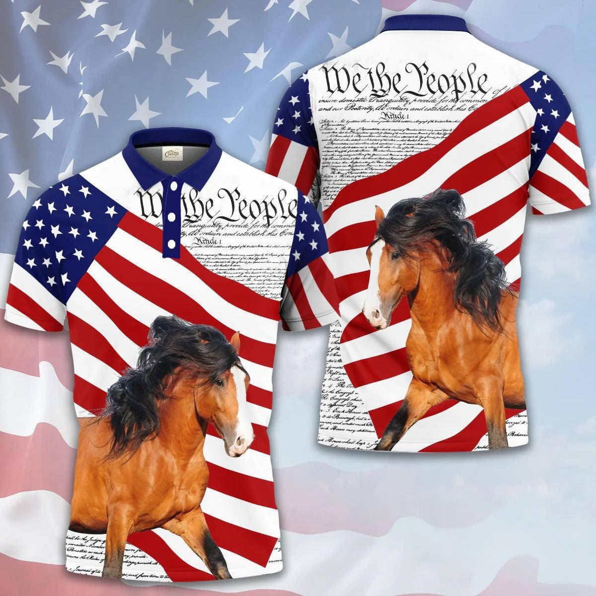 Horse Men Polo Shirts For Summer - Horse States Of America Polo Shirts For Men - Perfect Gift For Horse Lovers, Cattle Lovers - Amzanimalsgift