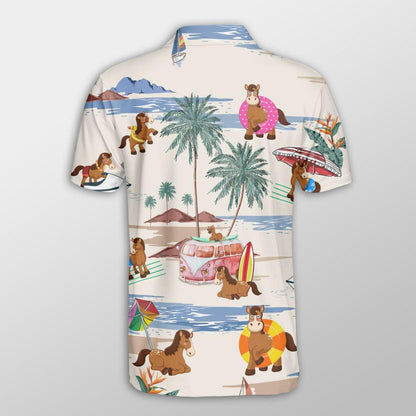 Horse Men Polo Shirts For Summer - Horse Summer Beach Pattern Button Shirts For Men - Perfect Gift For Horse Lovers, Cattle Lovers - Amzanimalsgift
