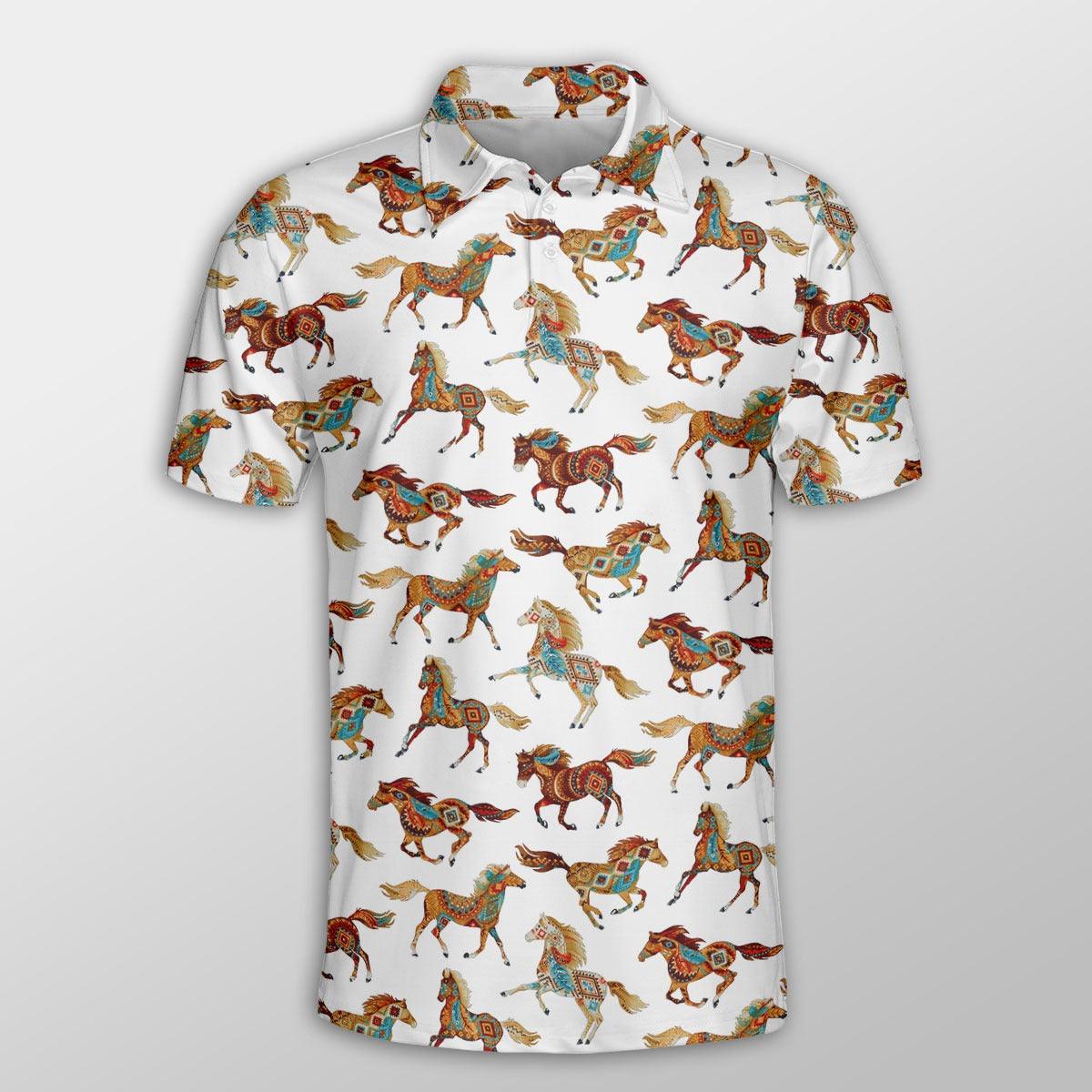 Horse Men Polo Shirts For Summer - Native Horse Pattern Button Shirts For Men - Perfect Gift For Horse Lovers, Native Lovers - Amzanimalsgift
