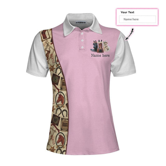 Horse Racing Custom Name Women Polo Shirt, Pink And White Weekend Forecast Personalized Women Polo Shirts, Gift For Ladies, Girls, Horse Racing Lovers - Amzanimalsgift
