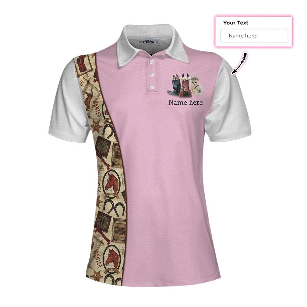 Horse Racing Custom Name Women Polo Shirt, Pink And White Weekend Forecast Personalized Women Polo Shirts, Gift For Ladies, Girls, Horse Racing Lovers - Amzanimalsgift