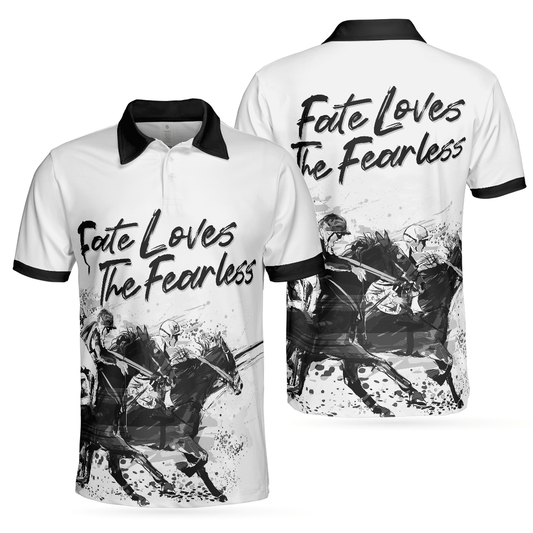 Horse Rider Men Polo Shirt, Fate Loves The Fearless Horse Riding Polo Shirt, Horse Riding Shirt For Men, Gifts for Equestrians - Amzanimalsgift