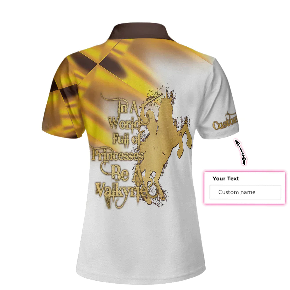 Horse Riding Custom Name Women Polo Shirt, In A World Full Of Princesses Be A Valkyrie Personalized Women Polo Shirts, Gift For Horse Riding Lovers - Amzanimalsgift