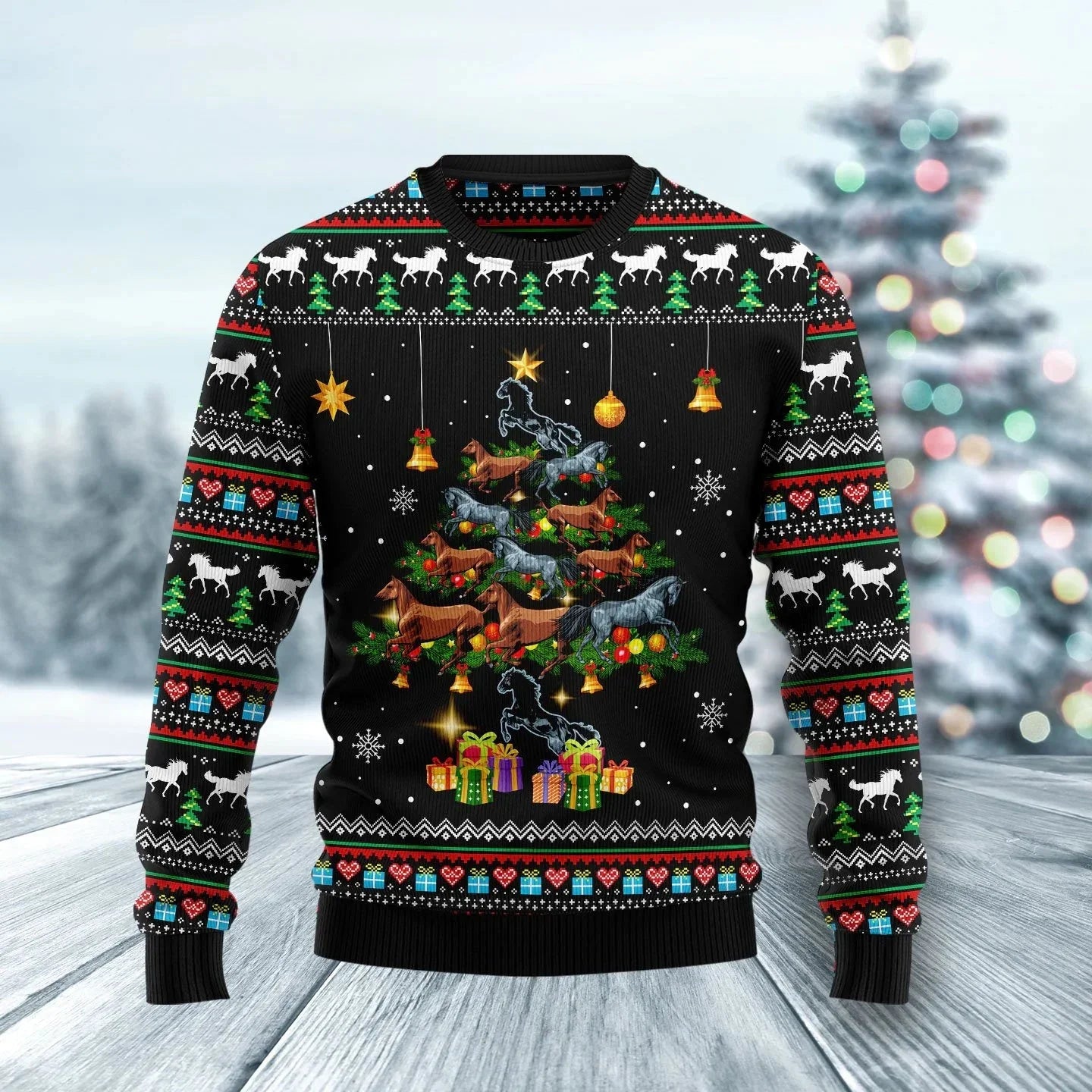 Horse Tree Ugly Christmas Sweater, Perfect Outfit For Christmas, Winter, New Year Of Horse Lovers