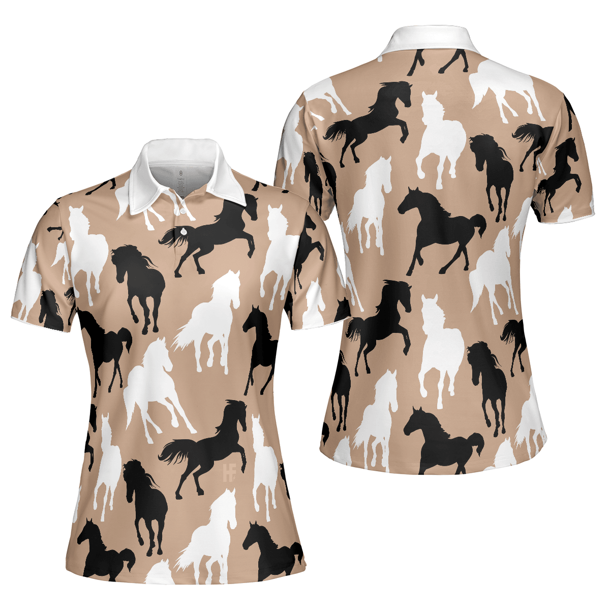 Horse Women Polo Shirt, Black Horses White Horses Women Polo Shirts, Gift For Ladies, Girls, Woman, Horse Lovers - Amzanimalsgift