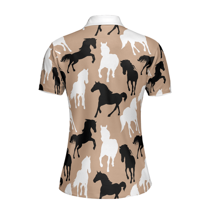 Horse Women Polo Shirt, Black Horses White Horses Women Polo Shirts, Gift For Ladies, Girls, Woman, Horse Lovers - Amzanimalsgift