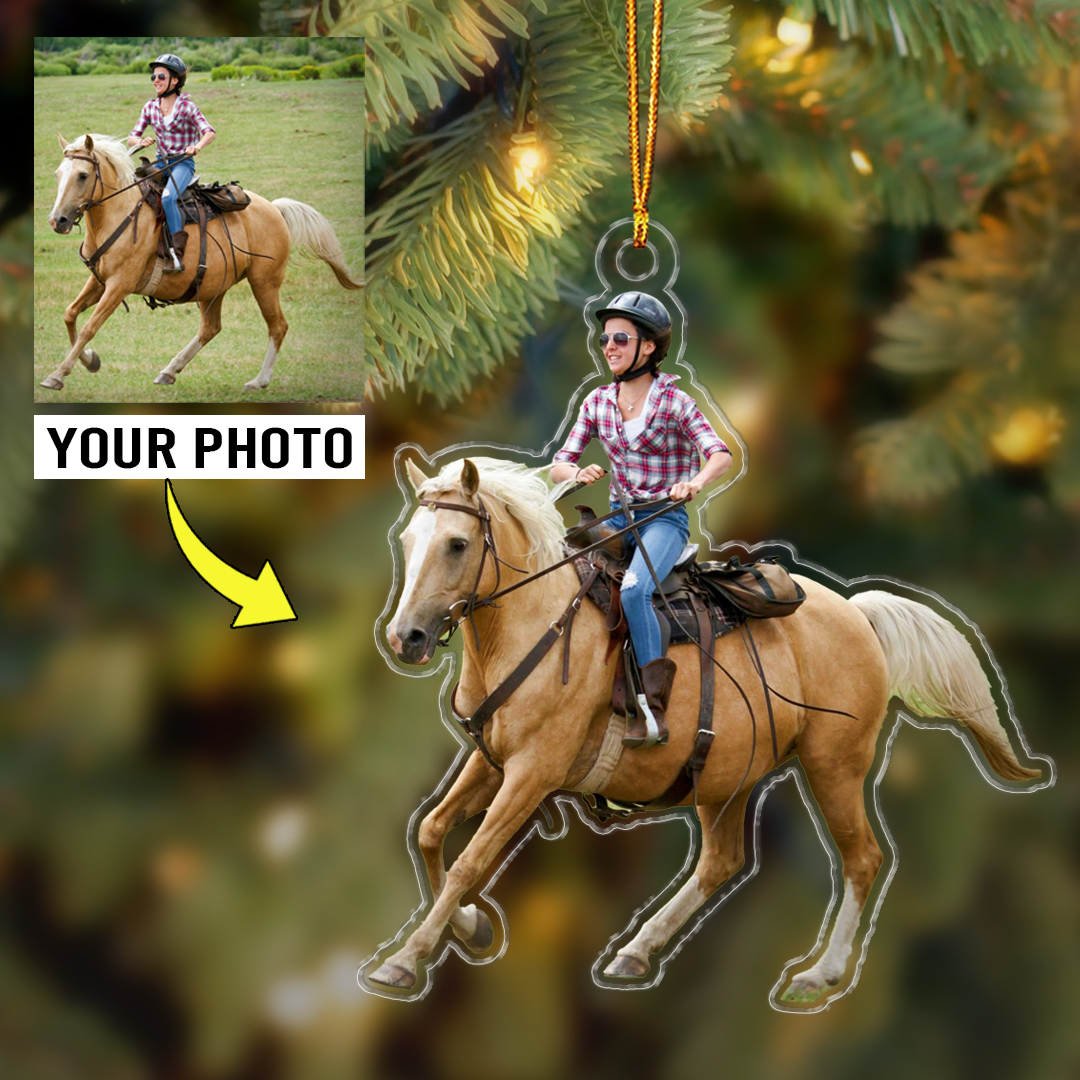 Riding Horse Christmas Ornaments With Customized Photo Custom Shape Acrylic Ornaments for Riding Horse Lover