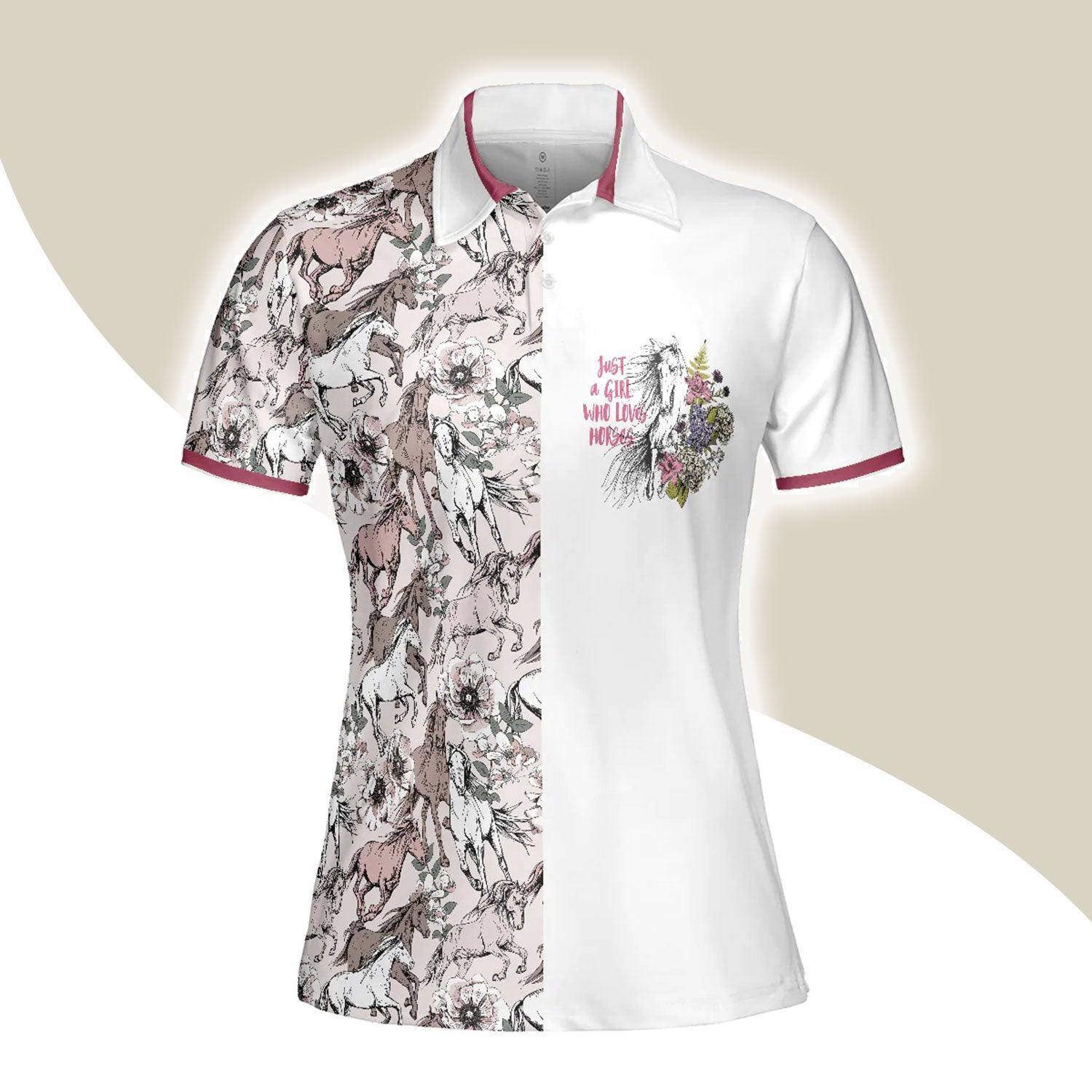 Horses Women Polo Shirt, Just A Girl Who Loves Horses, Horses Pattern Women Polo Shirts, Gift For Ladies, Female, Horse Riding Lovers, Horse Lovers - Amzanimalsgift