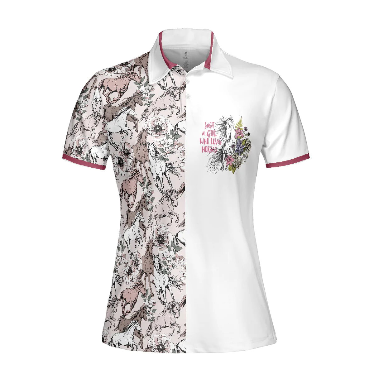 Horses Women Polo Shirt, Just A Girl Who Loves Horses, Horses Pattern Women Polo Shirts, Gift For Ladies, Female, Horse Riding Lovers, Horse Lovers - Amzanimalsgift