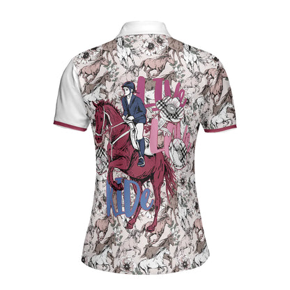 Horses Women Polo Shirt, Just A Girl Who Loves Horses, Horses Pattern Women Polo Shirts, Gift For Ladies, Female, Horse Riding Lovers, Horse Lovers - Amzanimalsgift