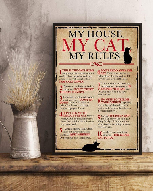 House Cat Portrait Canvas - My House My Cat My Rules Canvas, Perfect Gift For Cat Lover, Animals Lover - Amzanimalsgift