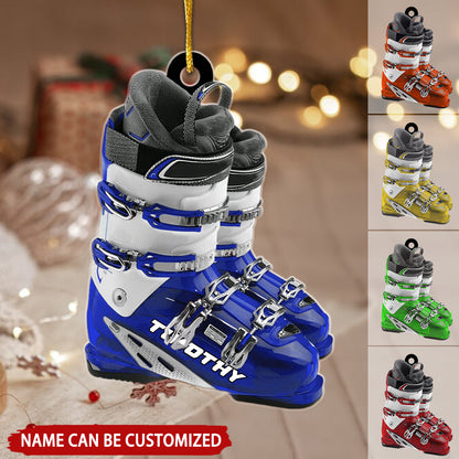 Personalized Winter Skiing Boots Flat Acrylic Ornament, Christmas Ornament Gifts For Son, Grandson, Daughter, Skiing Lovers