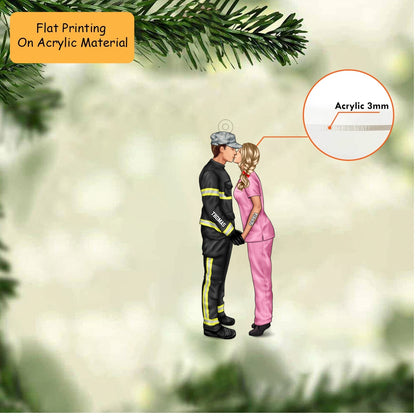 Personalized Essential Worker Couple Christmas Ornament, Kissing Couple In Uniform, Custom Ornament Christmas Gift, Keychain Essential Worker, Car Ornament Essential Worker