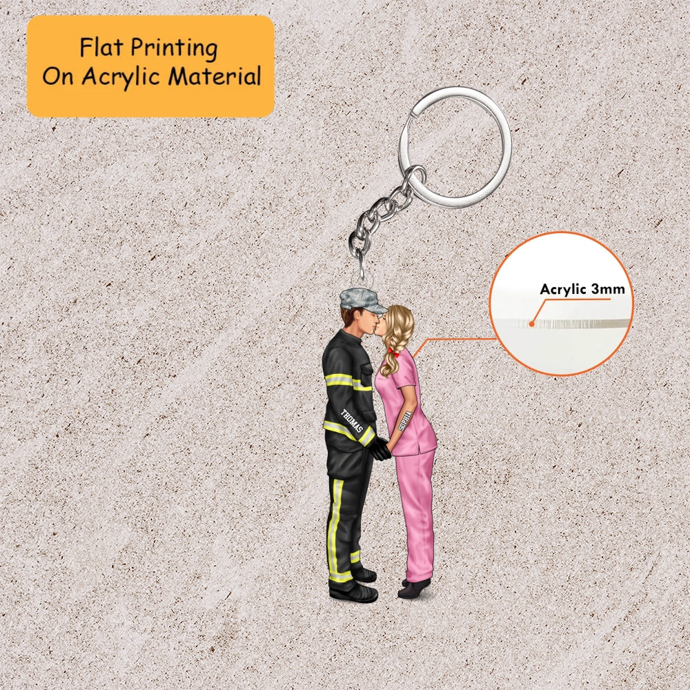 Personalized Essential Worker Couple Christmas Ornament, Kissing Couple In Uniform, Custom Ornament Christmas Gift, Keychain Essential Worker, Car Ornament Essential Worker