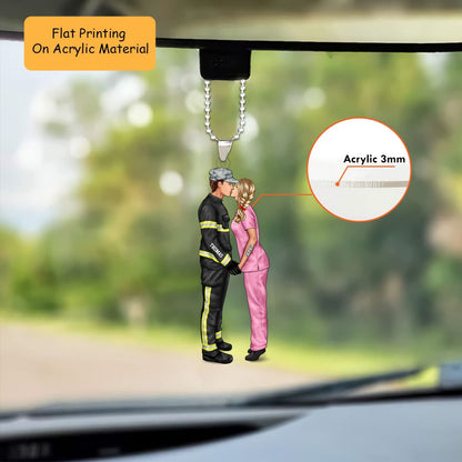 Personalized Essential Worker Couple Christmas Ornament, Kissing Couple In Uniform, Custom Ornament Christmas Gift, Keychain Essential Worker, Car Ornament Essential Worker