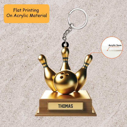 Golden Personalized Custom Name Bowling Ornament, Custom Bowling Christmas Gift, Keychain Bowling, Car Ornament Bowling