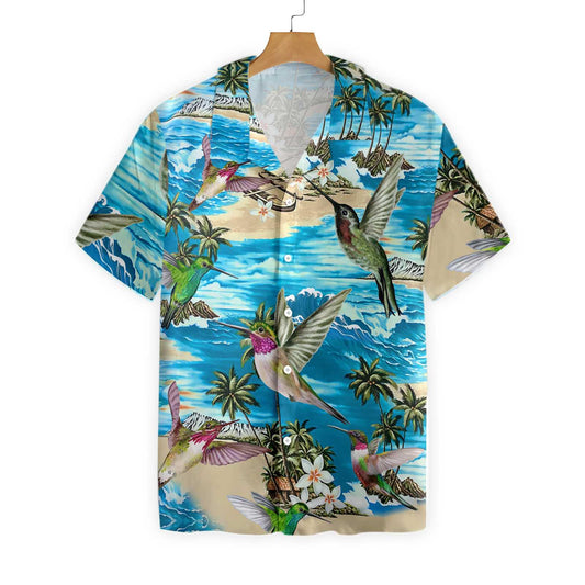 Hummingbird Hawaiian Shirts, Colorful Summer, Blue Beach Aloha Shirts For Men - Perfect Gift For Hummingbird Lovers, Friends, Family - Amzanimalsgift