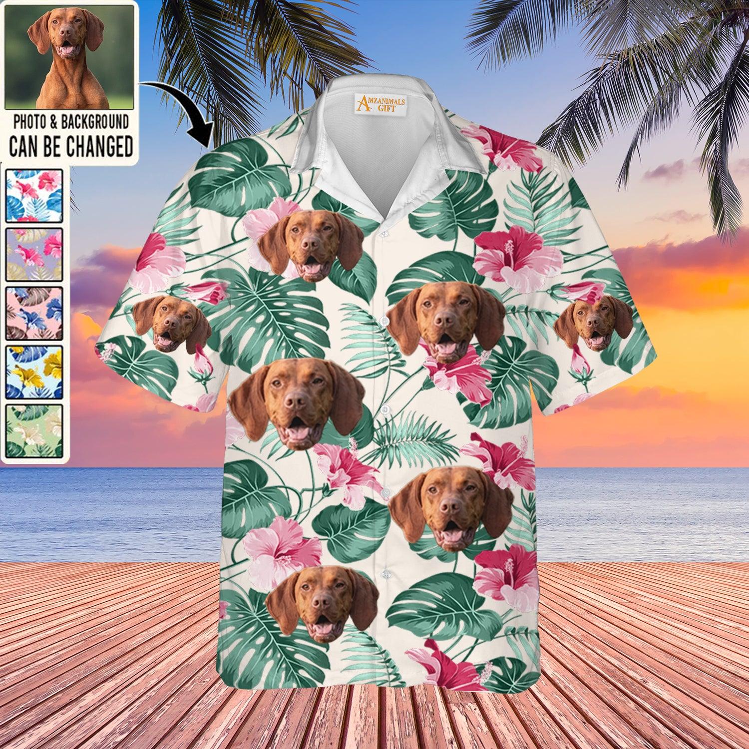 Hungarian Vizsla Face Custom Aloha Hawaii Shirt - Dog Custom Photo With Tropical Pattern Personalized Hawaiian Shirt - Perfect Gift For Dog Lovers, Friend, Family - Amzanimalsgift