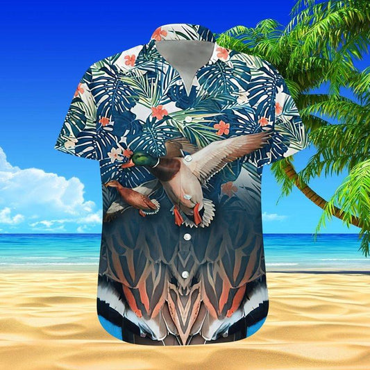 Hunting Aloha Hawaiian Shirt - Duck Hunting Hawaiian Shirt, Tropical Monstera Hawaiian Shirt For Men & Women, Hunting Lover - Amzanimalsgift