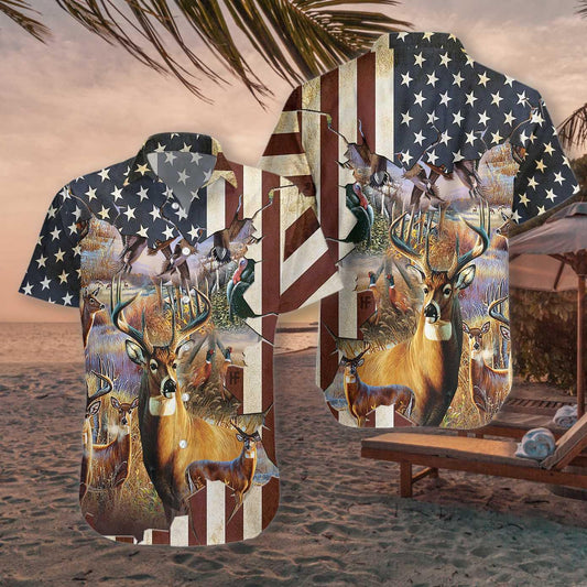 Hunting Hawaiian Shirts, American Flag Hunter, Deer Animals Aloha Shirts - Perfect Gift For Men, Family, Friends - Amzanimalsgift