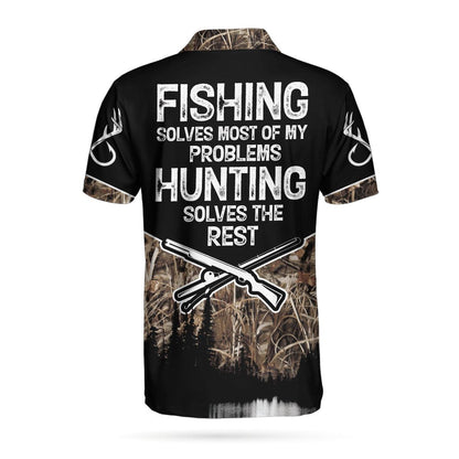 Hunting Men Polo Shirt - Skull Deer Hunter Hunting Polo Shirt, Fishing Solves Most My Problems Hunting Solves The Rest Polo Shirt, Cool Hunting Shirt For Men - Amzanimalsgift