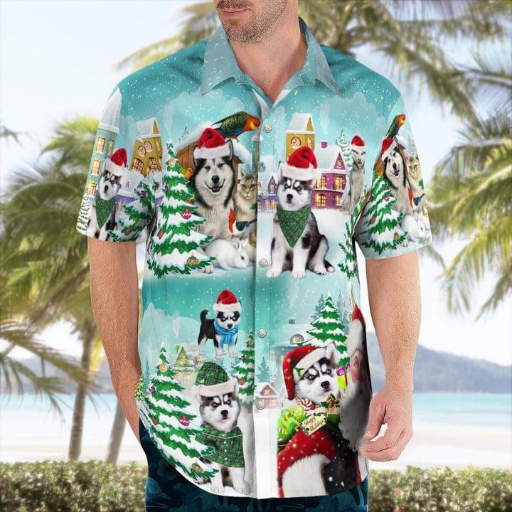Husky Christmas Hawaii Shirt - Dog Hawaii Shirt - Perfect Gift For Dog Lovers, Friend, Family - Amzanimalsgift