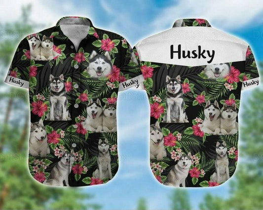 Husky Dog Aloha Hawaiian Shirt - Funny Husky Dog Pet Cute Hawaiian Shirt, Flowers Tropical Pattern Hawaiian Shirt For Men & Women, Husky Lover - Amzanimalsgift