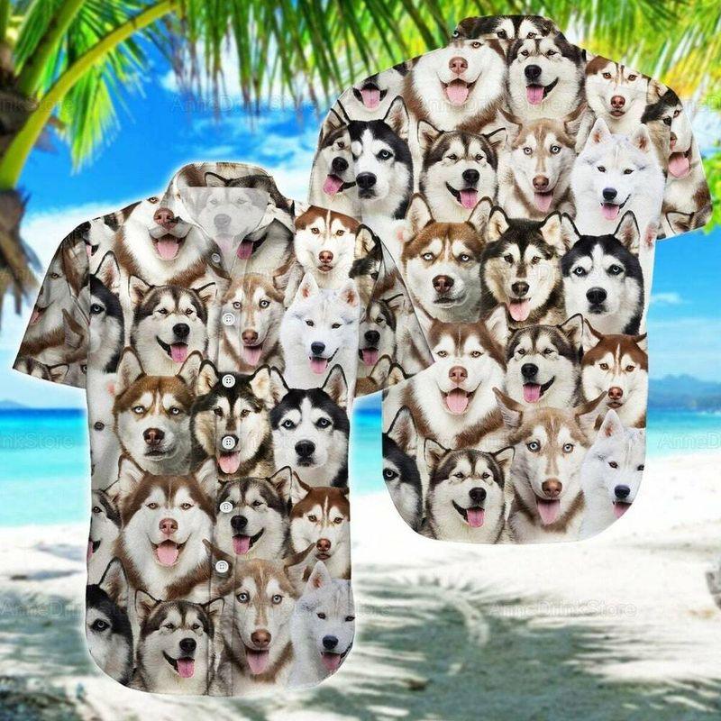 Husky Dog Aloha Hawaiian Shirt - Funny Husky Dog Pet Hawaiian Shirt, Husky Button Face Pattern Hawaiian Shirt For Men & Women, Husky Lover - Amzanimalsgift