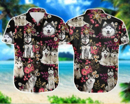 Husky Dog Aloha Hawaiian Shirt - Husky Pet Cute Hawaiian Shirt, Flowers Floral Pattern Hawaiian Shirt For Men & Women, Husky Lover - Amzanimalsgift