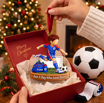 Personalized Soccer Boy Christmas Ornament, Goal Kicking Action With Net Setup, Custom Ornament Christmas Gift, Keychain Soccer, Car Ornament Soccer