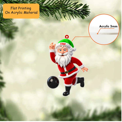 Personalized Bowler Christmas Ornament, Santa Releasing Black Ball Custom Hat, Custom Ornament Christmas Gift, Keychain Bowling, Car Ornament Bowling