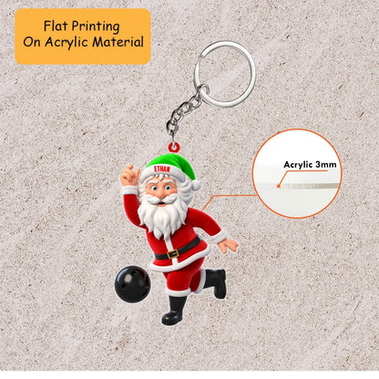 Personalized Bowler Christmas Ornament, Santa Releasing Black Ball Custom Hat, Custom Ornament Christmas Gift, Keychain Bowling, Car Ornament Bowling