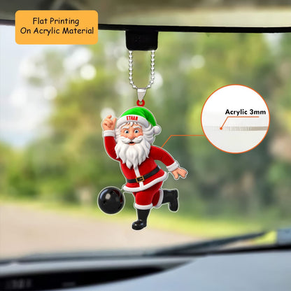 Personalized Bowler Christmas Ornament, Santa Releasing Black Ball Custom Hat, Custom Ornament Christmas Gift, Keychain Bowling, Car Ornament Bowling